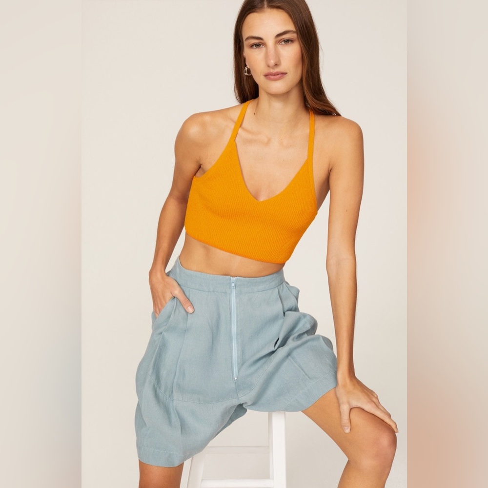 rag & bone Soleil‎ Rib Bra Top Orange Knit Ribbed V-Neck Racerback size large - Picture 4 of 13